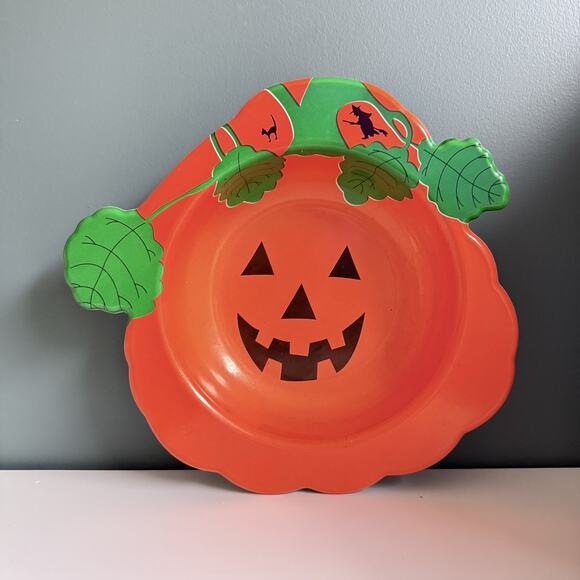 Vintage Halloween Jack-O’-Lantern 80s Large Ullman Molded Plastic Pumpkin Bowl - Picture 1 of 12